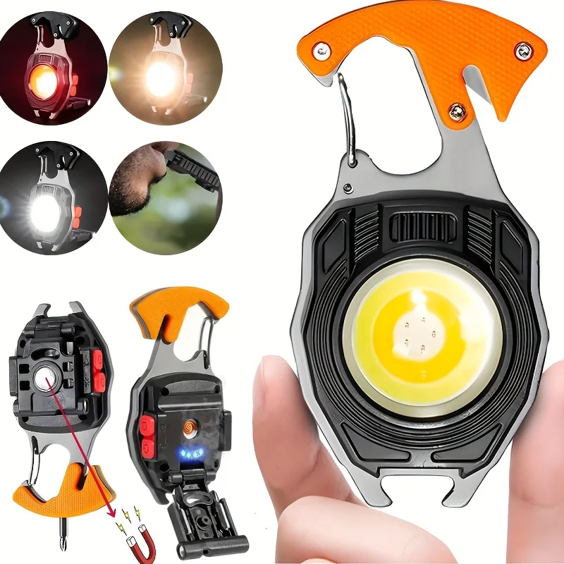 

Multifunctional LED Work Light Keychain COB Flashlight with Bottle Opener, Magnetic Base, 4 Modes for Camping & Everyday Use