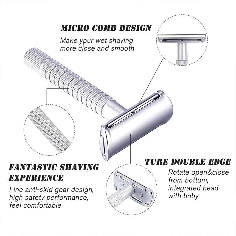 Safety double-sided razor blade for manual shaver, anti-scratch beard cutter, portable vintage men's shaving knife view 5