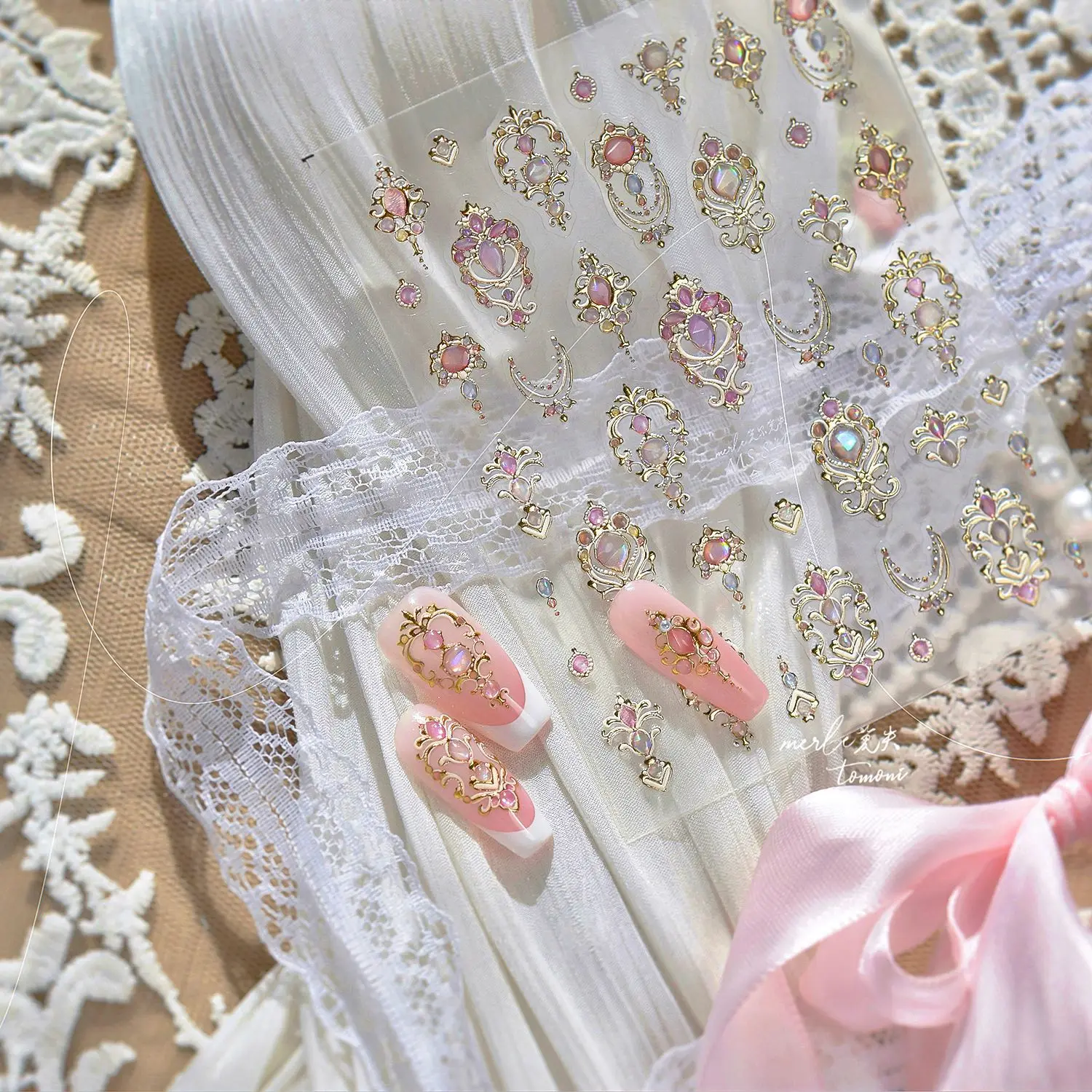 Gold Scepter Frames Nail Art Stickers Lavish Jewel Crown Patterns 5D Metal Nail Sticker Self Adhesive Manicure Decorat Decal DIY