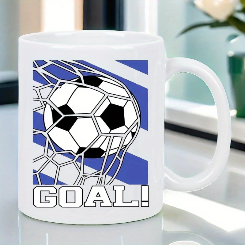 

11oz Soccer Ball Ceramic Mug - Dynamic Goal Design, White & Blue Coffee Cup for Football Fans, Perfect for Home & Office Use, Sp
