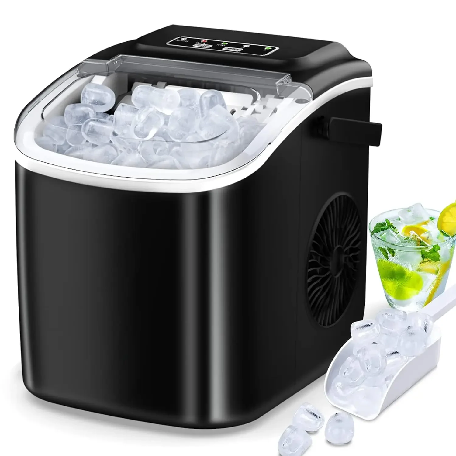 Portable Countertop Ice Maker Machine with Convenient Carry Handle, Efficient Self-Cleaning Ice Makers, Produces 9 Pellet Ice Cu