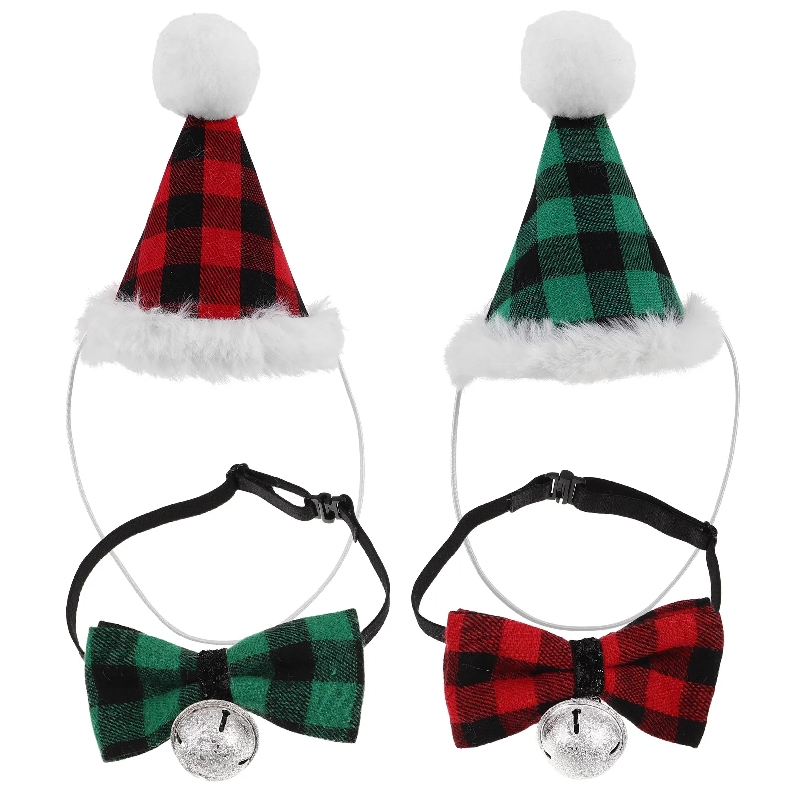 

2 set Pet Christmas Decoration Set: Dog Hat Plaid Bow Tie For Holiday Party Puppy Accessories Adjustable Neck Tie Festive Wear
