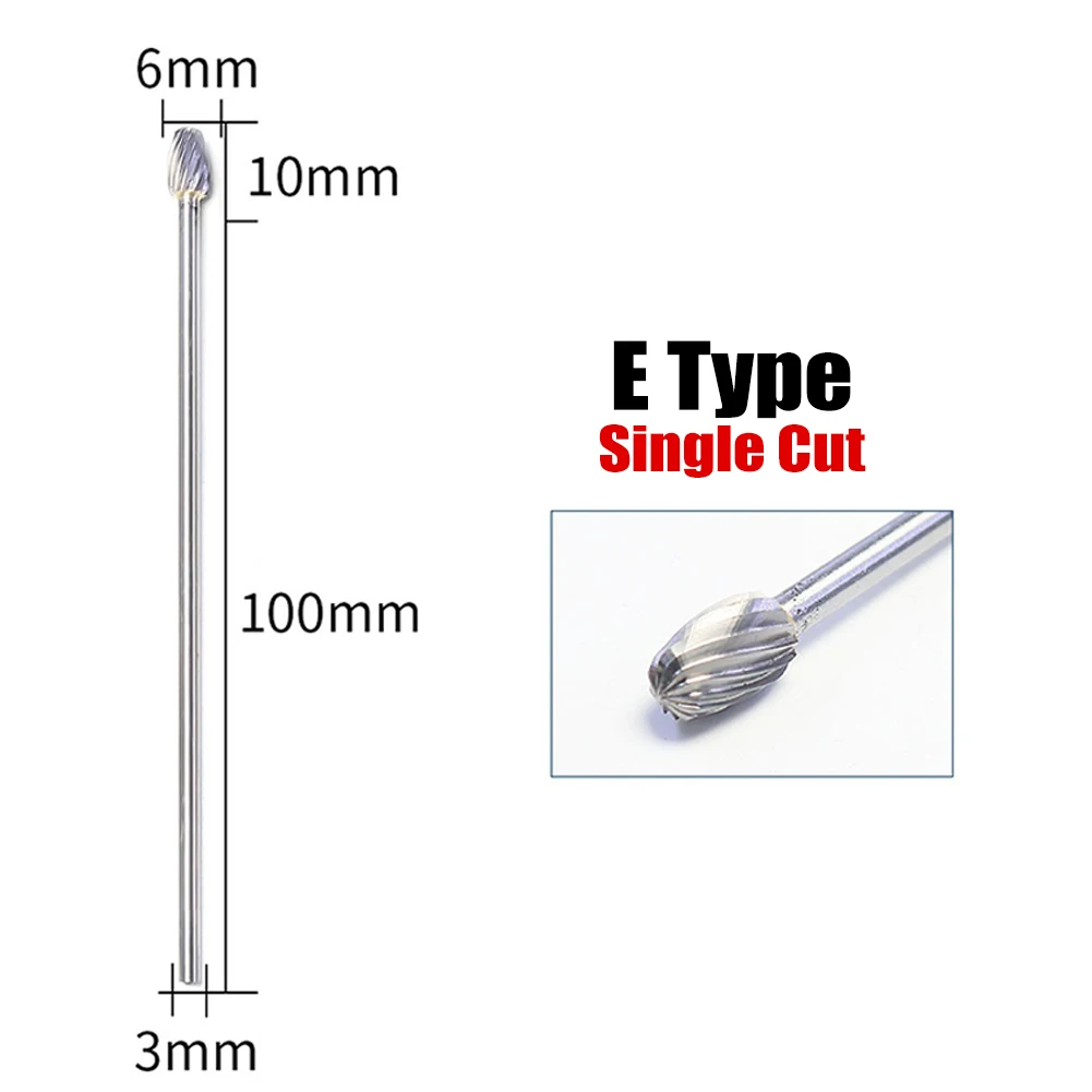 スチールタングステン回転バリ,高生産効率ロータリーファイル,金属錆びない,3x6x100mm,新品