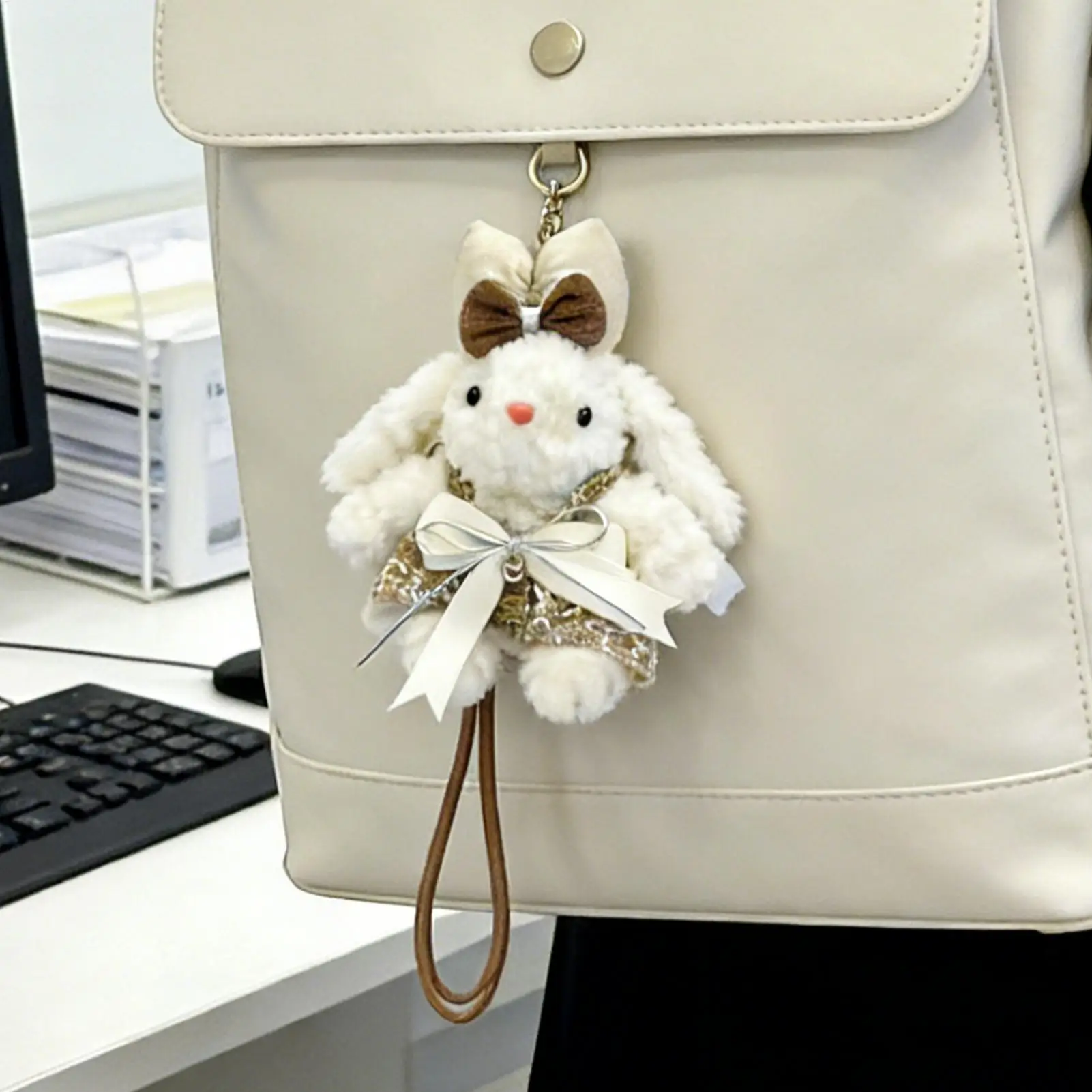 Bunny Plush Keychain 8.2 Inch Cute Animal Keyring Detachable Clothes Design Plush Keychain For Car Backpack Purse Wallet