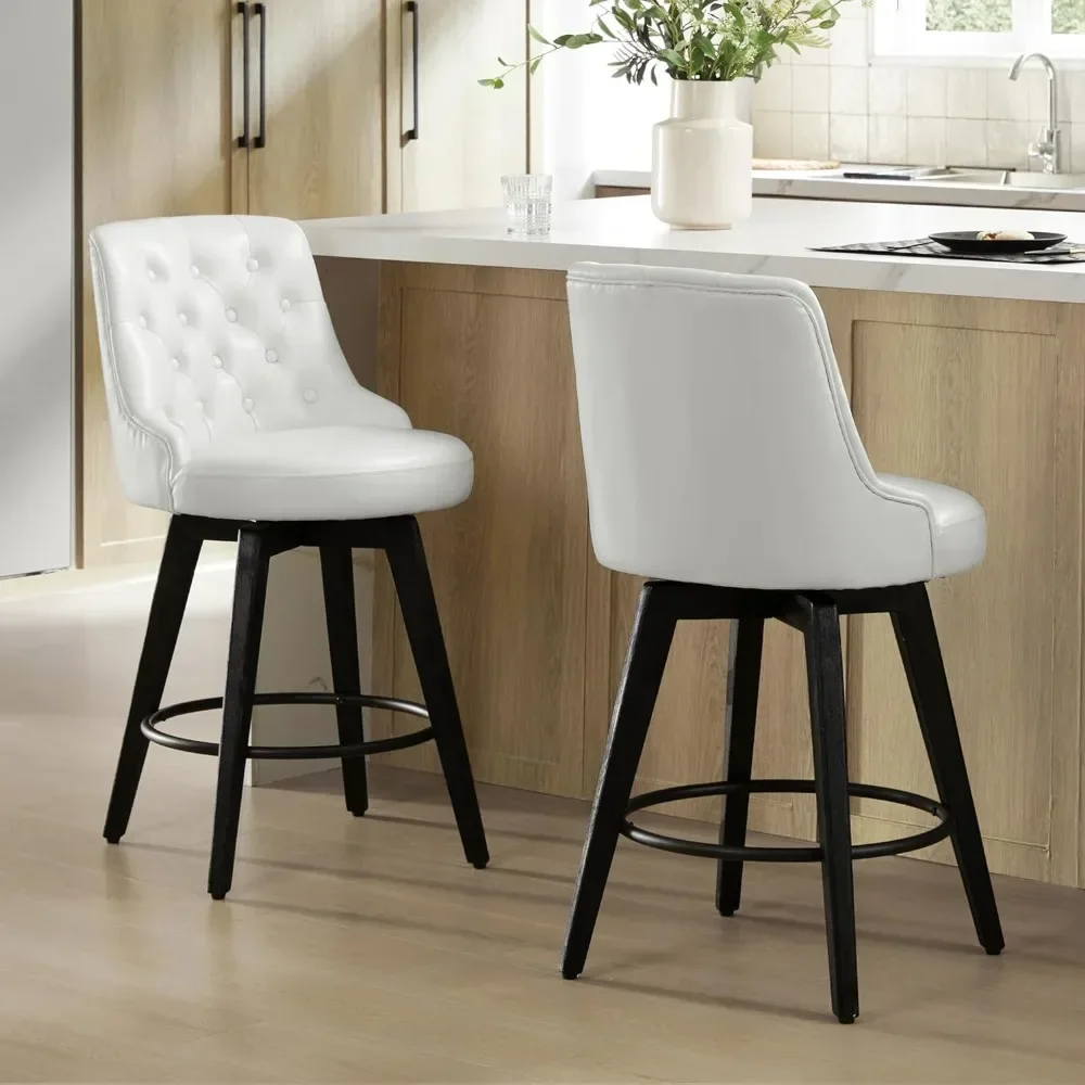 Bar Stools Set of 2, Leather Barstools Swivel Height Barstool, Upholstered Highchair with Back, Bars Chair