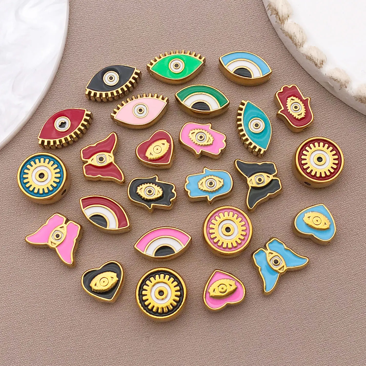 3 قطعة بوهيميا نمط عين الشر سحر الخرز المستديرة صنع قلادة سوار مصمم مجوهرات المينا العين الزرقاء DIY بها بنفسك الاكسسوارات الحرفية