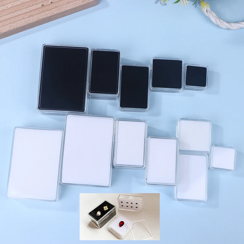 1Pcs Transparent Jewelry Display Box With Foam Pad Bare Stone Gem Storage Container Case Glass Beads Organizer Packaging Box
