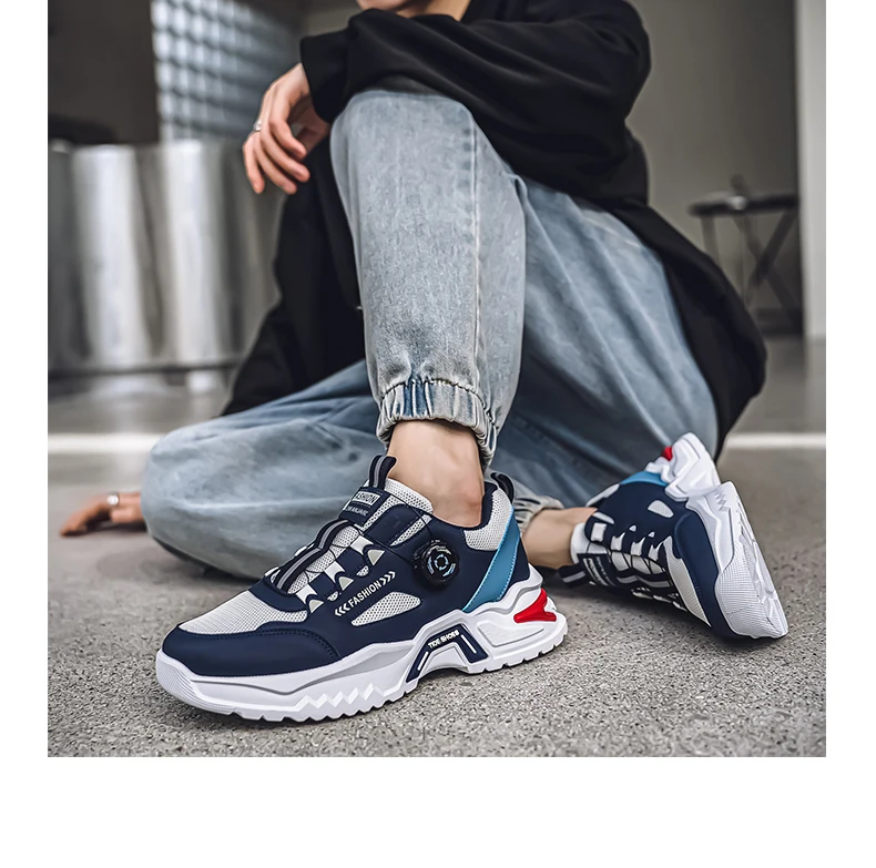 

Outdoor running shoes student sneakers Men's Korean rotating buckle fashion casual sports shoes four season soft soled non slip