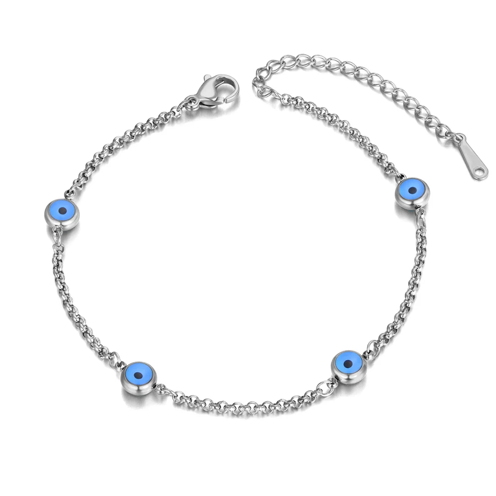 Lokaer Titanium Stainless Steel Chain Link Bracelet Vintage 18K Gold Plated Blue Turkish Eyes Charm Bracelet For Women B22037