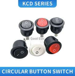 6Pcs KCD1-2 22mm Diameter Small Round Boat Rocker Switches Black Mini Round Black White Red 2 Pin 3Pin ON-OFF Rocker Switch