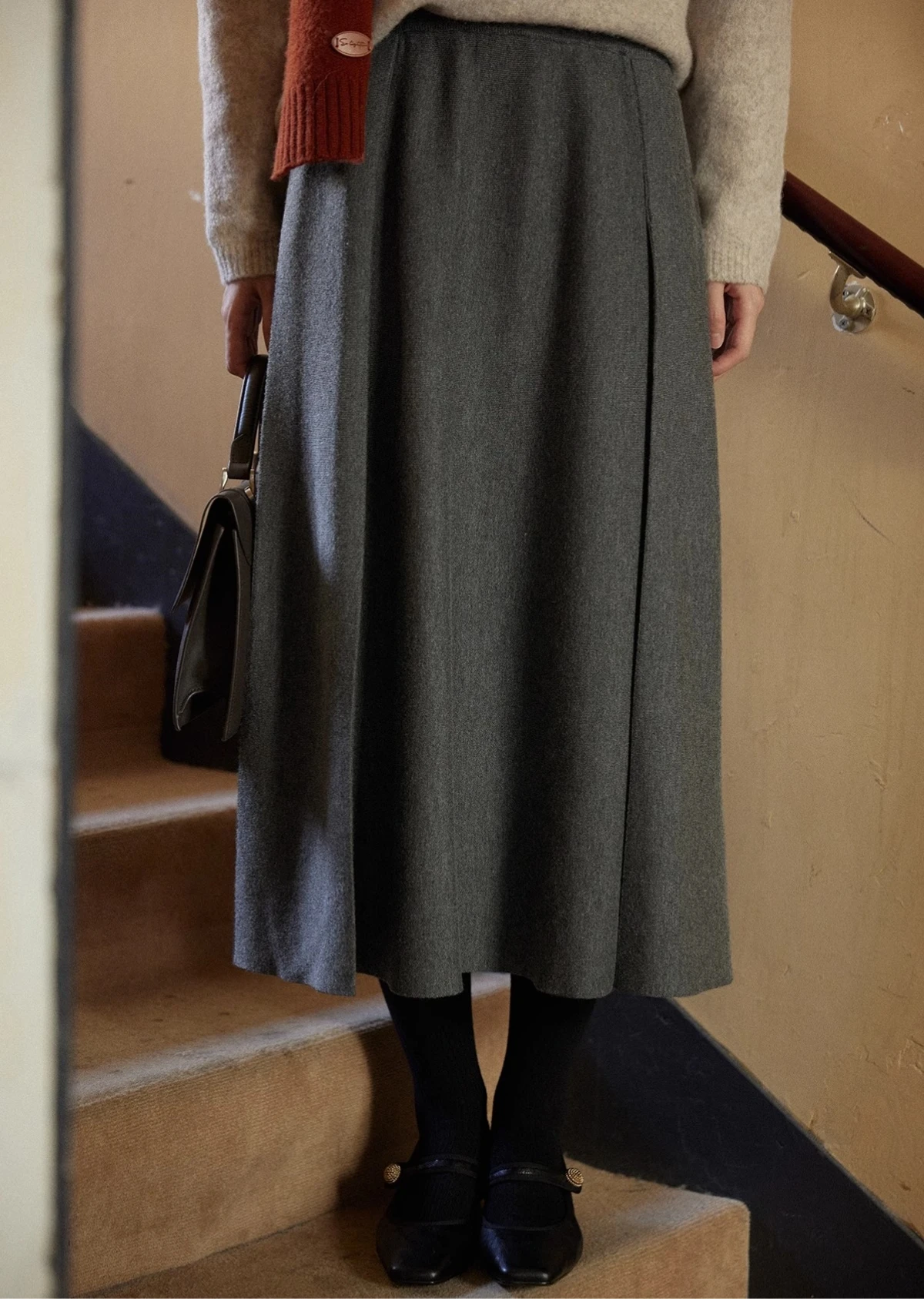 Thickened French Retro Gray Wool Knitted Skirt Women's Autumn and Winter Leisure Commuting 2024 Fashion New Product