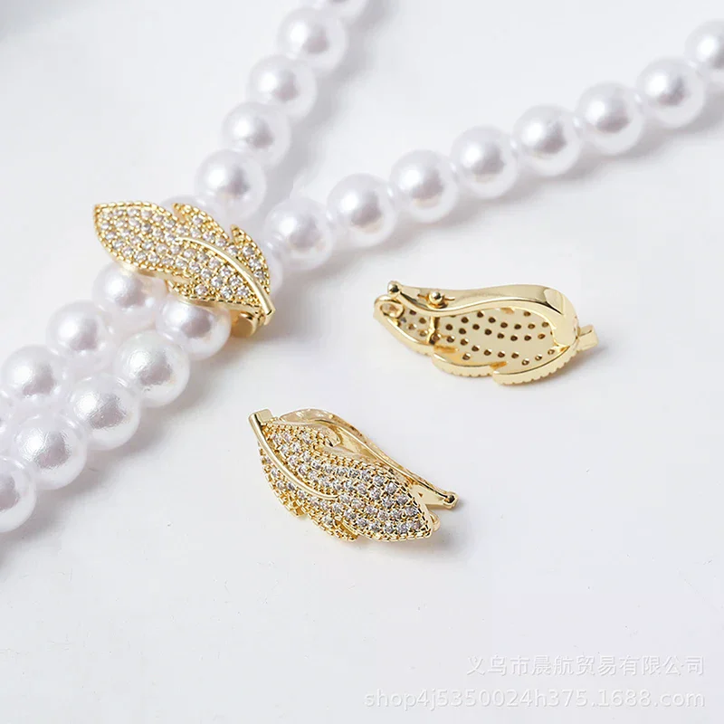 Gold Plated Zircon Leaf Pearl Connector Buckle Y Chain Clip DIY Handmade Necklace Jewelry Making Accessory
