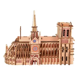 DIY 3D Wooden Puzzle Notre Dame De Paris Dimensional Model Learning Educational Games Toys for Children Architecture Decoration