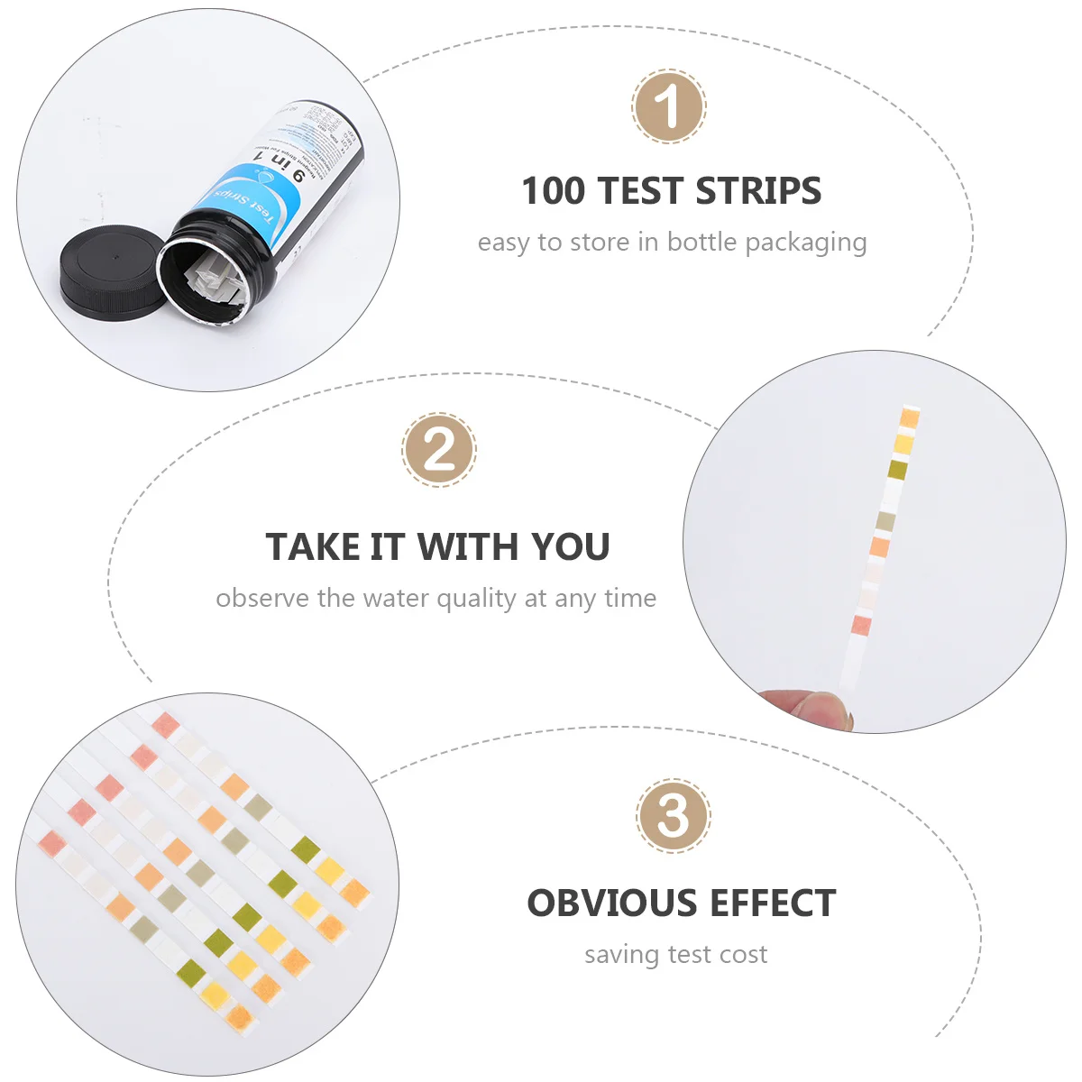 

50Pcs Water Quality Test Strips Reliable PH Hardness Copper Iron Alkalinity Test for Swimming Pool Aquarium Household Drinking