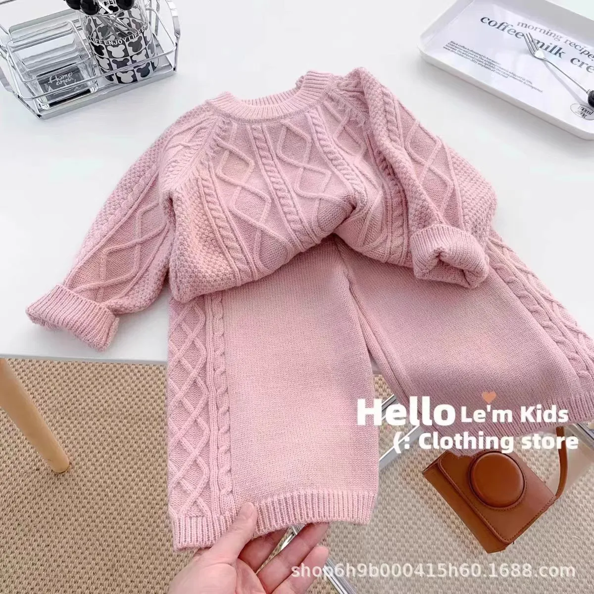 2023 Korean Autumn/Winter Foreigner Heart Girl Retro Temperament Fashion Solid Color Knitted Sweater S Pants Set