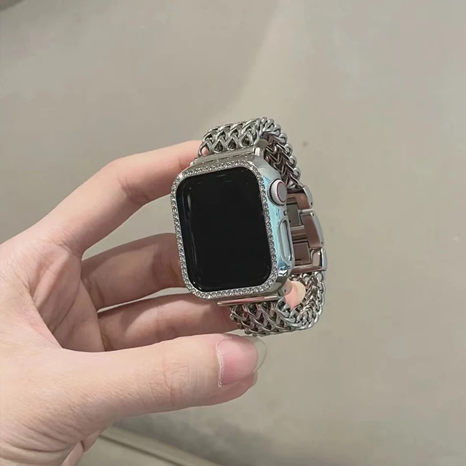 Metal Braided Texture Strap For Apple Watch Series 9 8 7 6 SE 5 4 45/44/42/41/40/38mm Luxury Alloy Band For IWatch Ultra 2 49mm