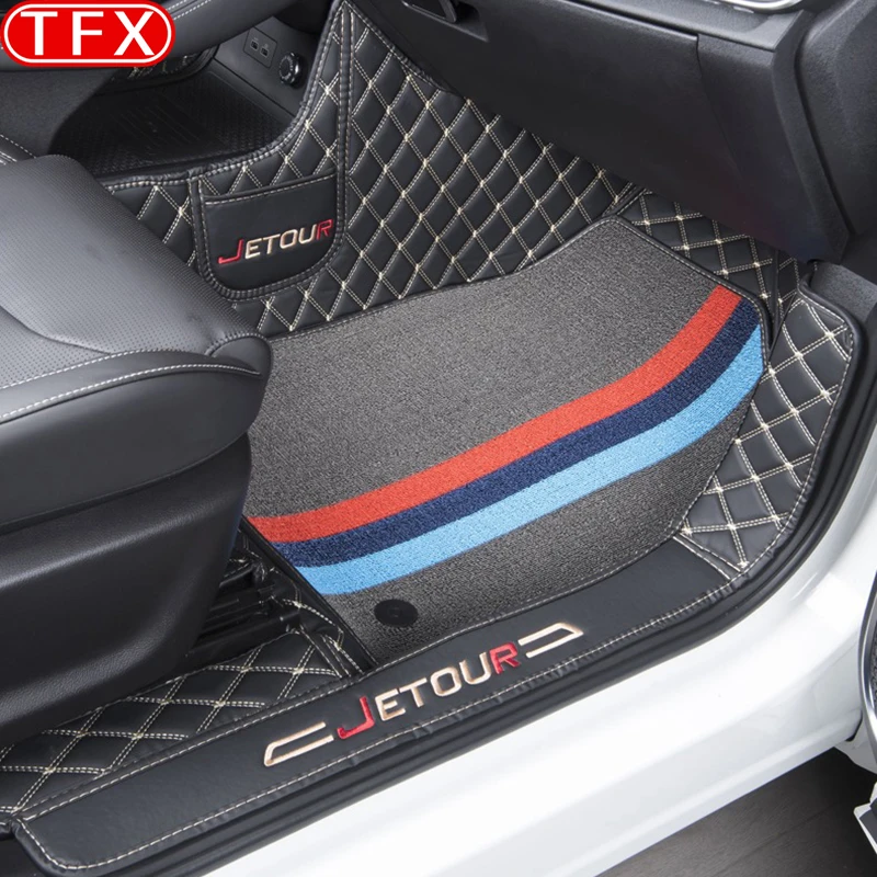 

For Chery Jetour X70 Plus 2023 2022 Car Floor Mats Double Layer PU Leather Foot Pad Trunk Mat Interior Floorliner Accessories