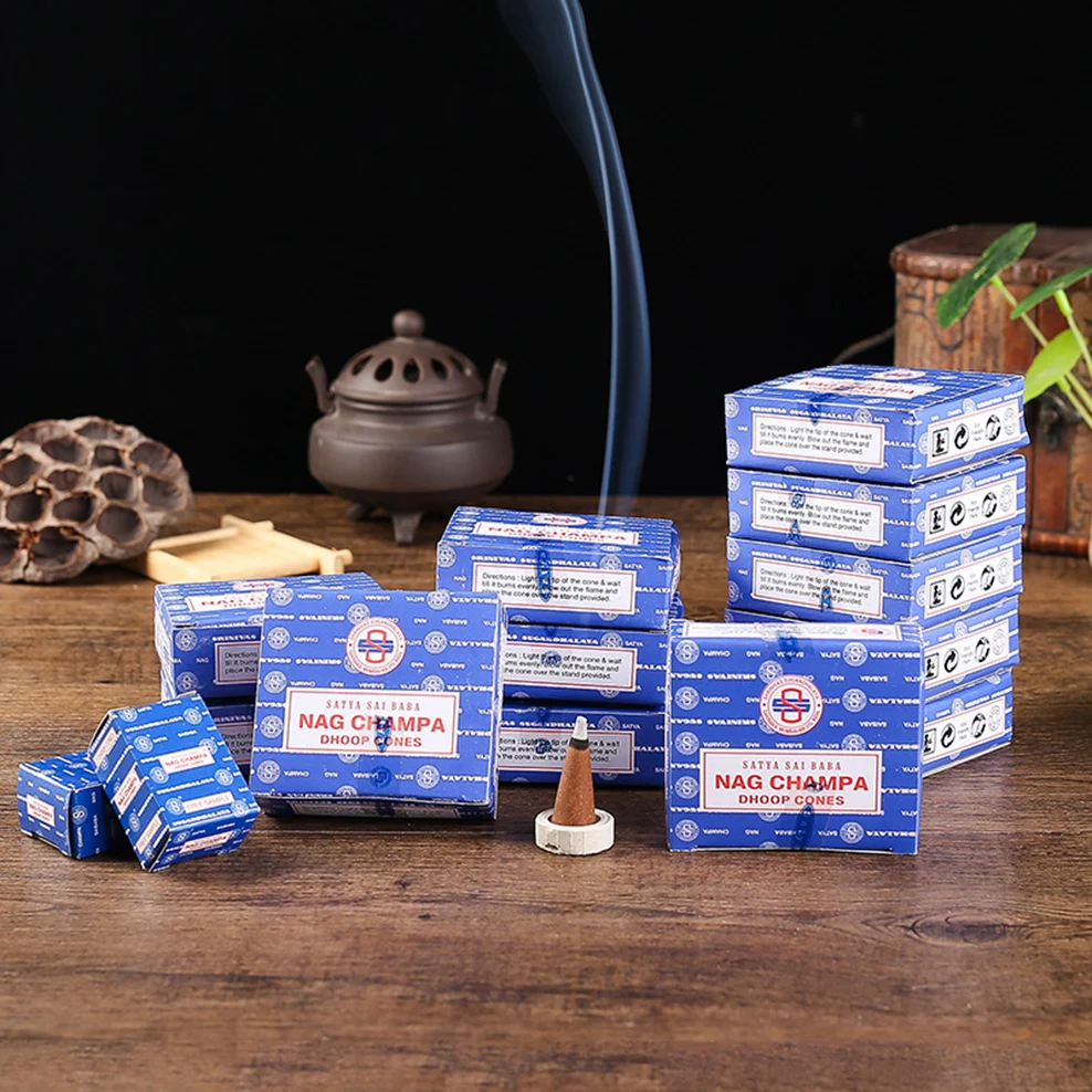 12Boxes Handmade Indian Incense For Meditation Purifying Air Nag Champa/White Sage Dhoop Cones Sleep Aid Natural Incense