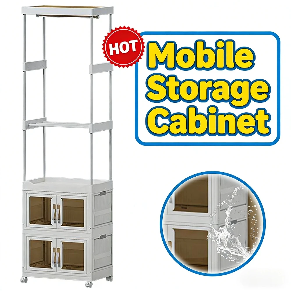 

Mobile Wardrobe Closet Rack with Hanging Rod Large Capacity Foldable Clothing Storage Shelf Easy Assembly for Bedroom Living Roo