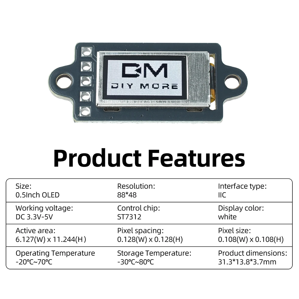 0,96 Zoll ST7735S / 0,5 Zoll ST7312 IPS LCD TFT Anzeigemodul 160x80 Display SPI Farbbildschirm – Detail 9
