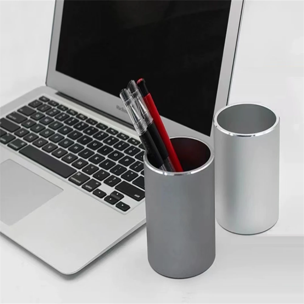 Modern Aluminum Alloy Round Pen Holder Office Desk Organizer Desktop Storage Business Metal Cosmetic Pencil Holder