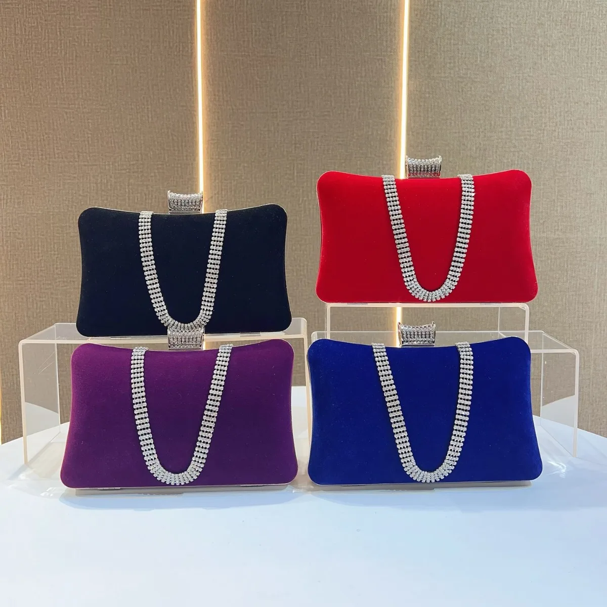2025 Velvet Banquet Bag Women’s Diamond Evening Gown Purse Velour One Shoulder Party Travel Handbag Elegant Tote view 4