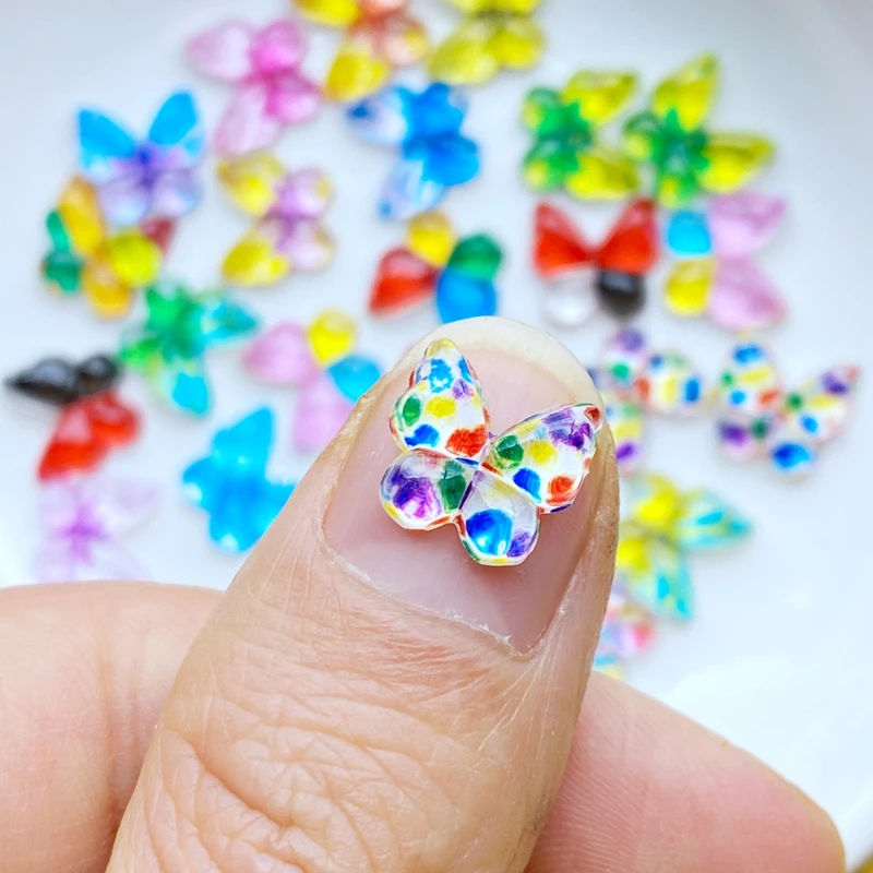 40Pcs New Cute Mini Colorful Butterfly Resin Figurine Crafts Flatback Cabochon Ornament Jewelry Making Hairwear Accessories