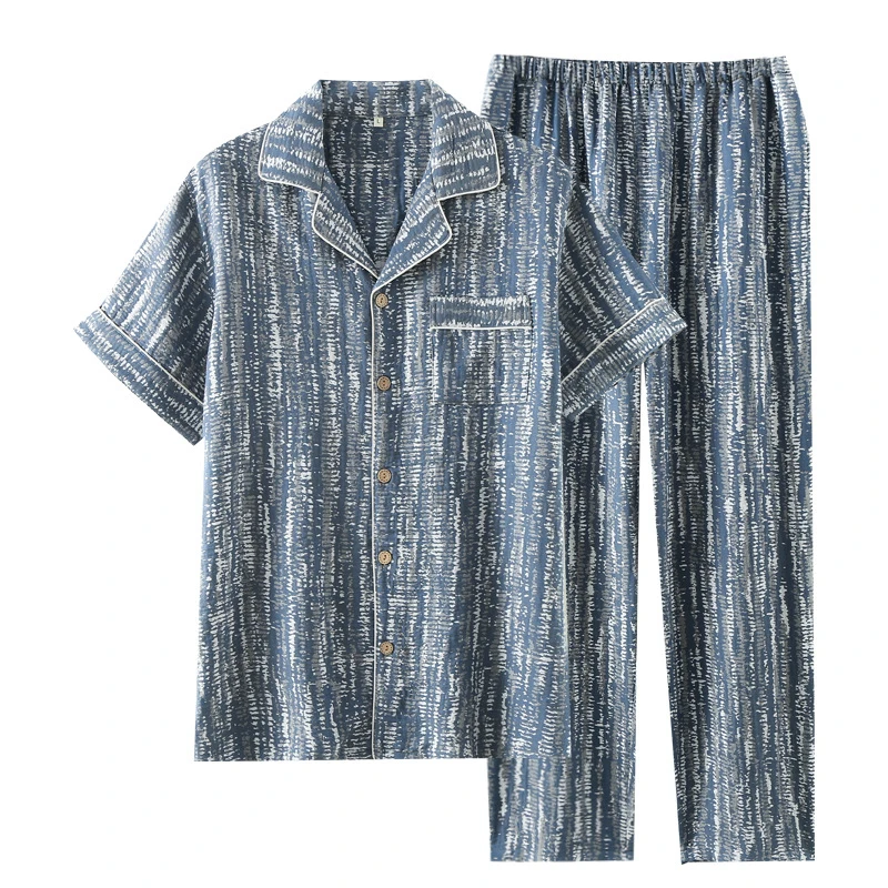 Two Piece Pure Cotton Pajamas Sets Men's Summer New 2PCS Short Sleeve Pants Pyjama Suit Male Nightwear Pijama Sleepwear