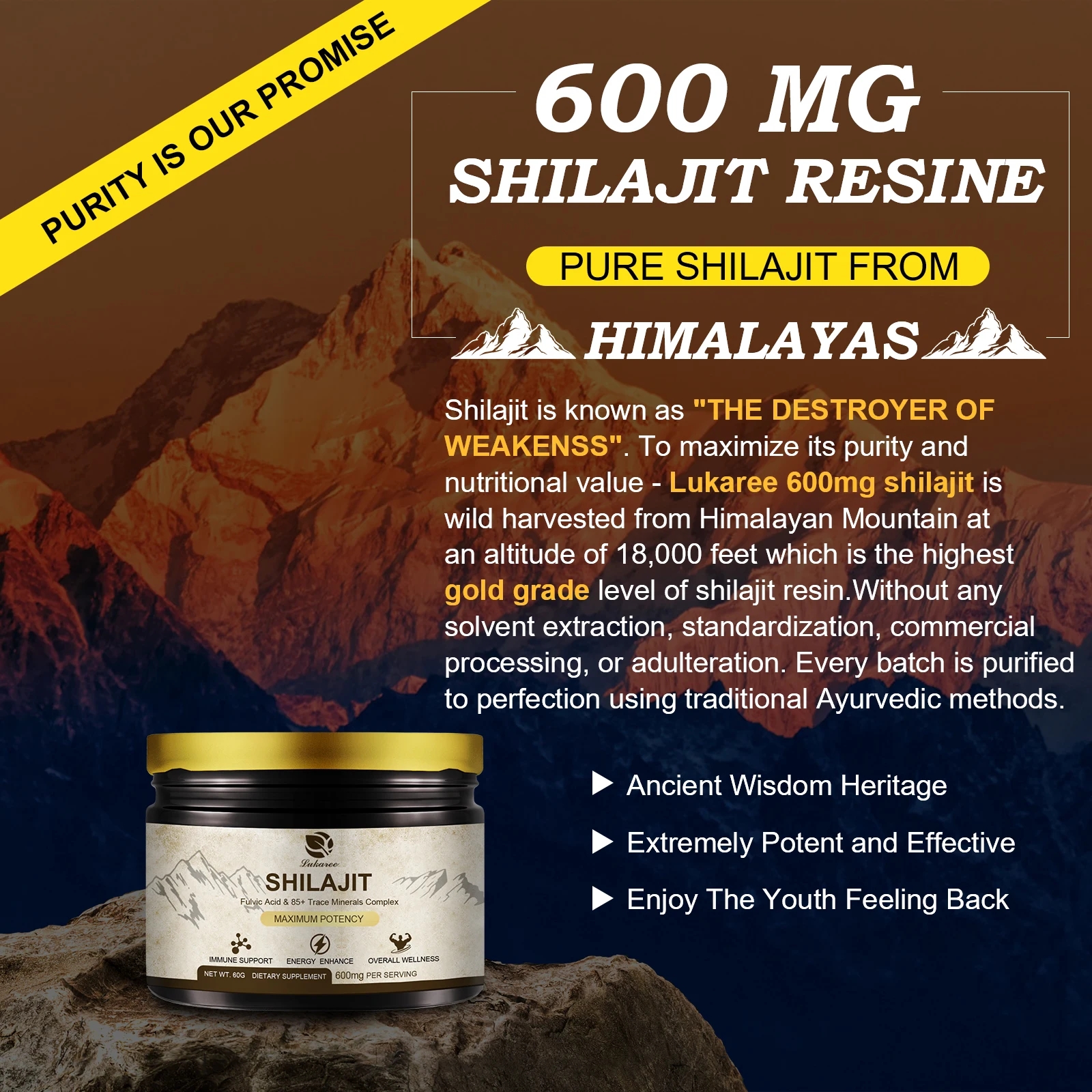 Lukaree Shilajit with 85+ Trace Minerals and Fulvic Acid Shilajits Himalayan Mineral Supplements Healthy Food