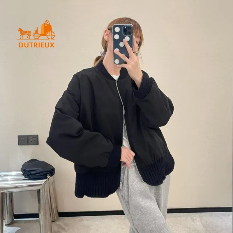 2025 Autumn and Winter New Women's Black and White Baseball Down Jacket, 90% White Goose Down, Loose Casual Warm Coat for Women