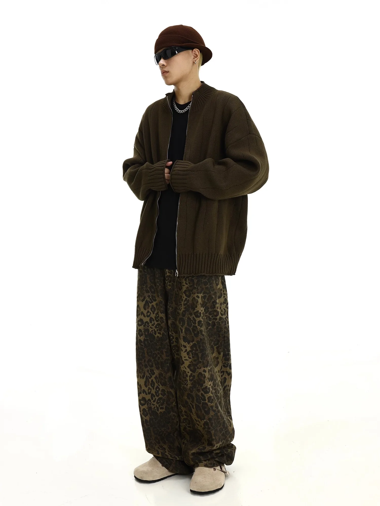 Retro Cardigan Sweater Men's Autumn and Winter Trendy Ins Loose Knit Cardigan Casual Jacket