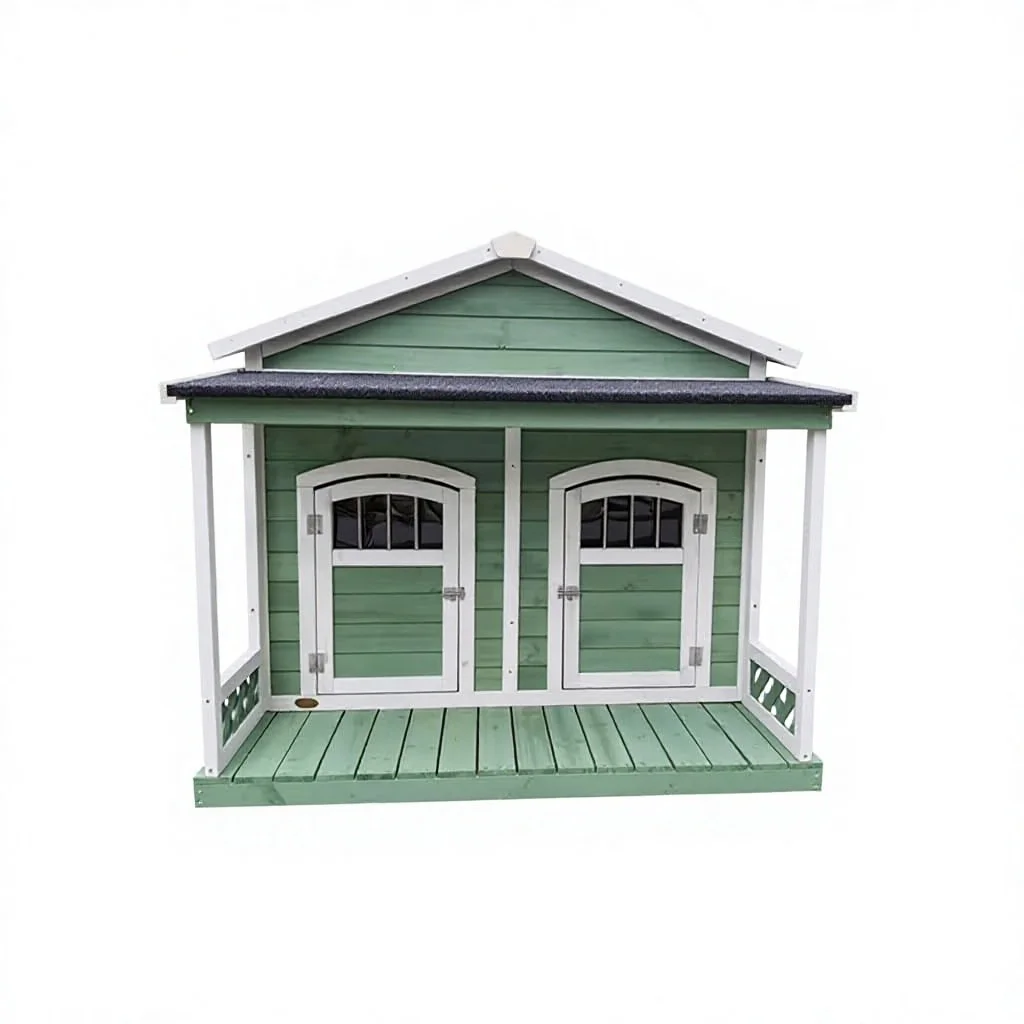 Outdoor Dog House Small to Medium-Sized Solid Wood Pet Cat Bed Two-Door Villa-Style Waterproof Warm Hinged Closure No Assembly