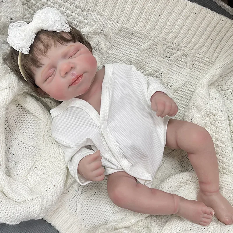 Muñeca Reborn de pastel de bebé con cuerpo de niña de vinilo completo de 48cm con pintura de múltiples capas de piel 3D con visible