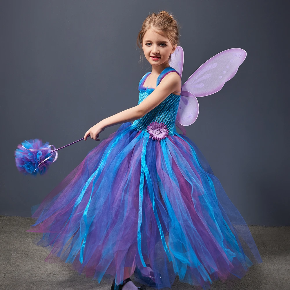 New Fairy Princess Tutu Dress with Wings and Wand Birthday Party Pageant Ball Gown Purim Carnival Vestidor