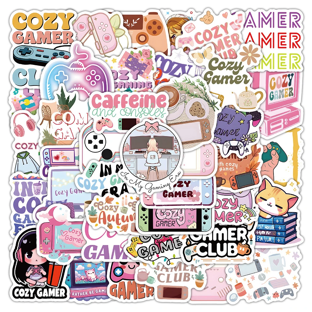 10/30/64pcs Cute Cartoon Cozy Gamer Graffiti Stickers DIY Notebook Laptop Phone Suitcase Fridge Decoration Sticker Kids Toys