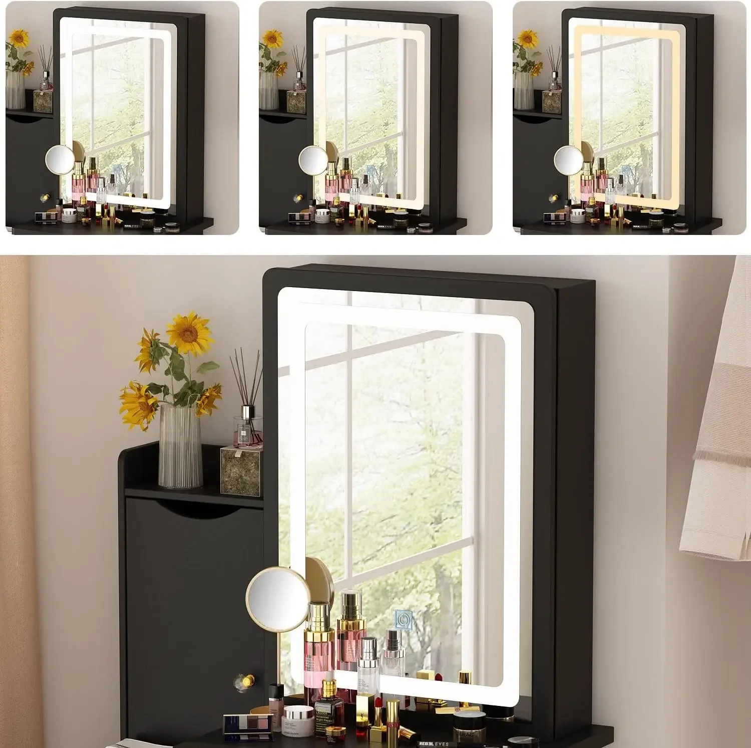NEW Vanity Mirror with Lights Desk and Chair, Vanity Desk with Sliding Lighted Mirror, Makeup Vanity with Lights, Drawers USA image 4