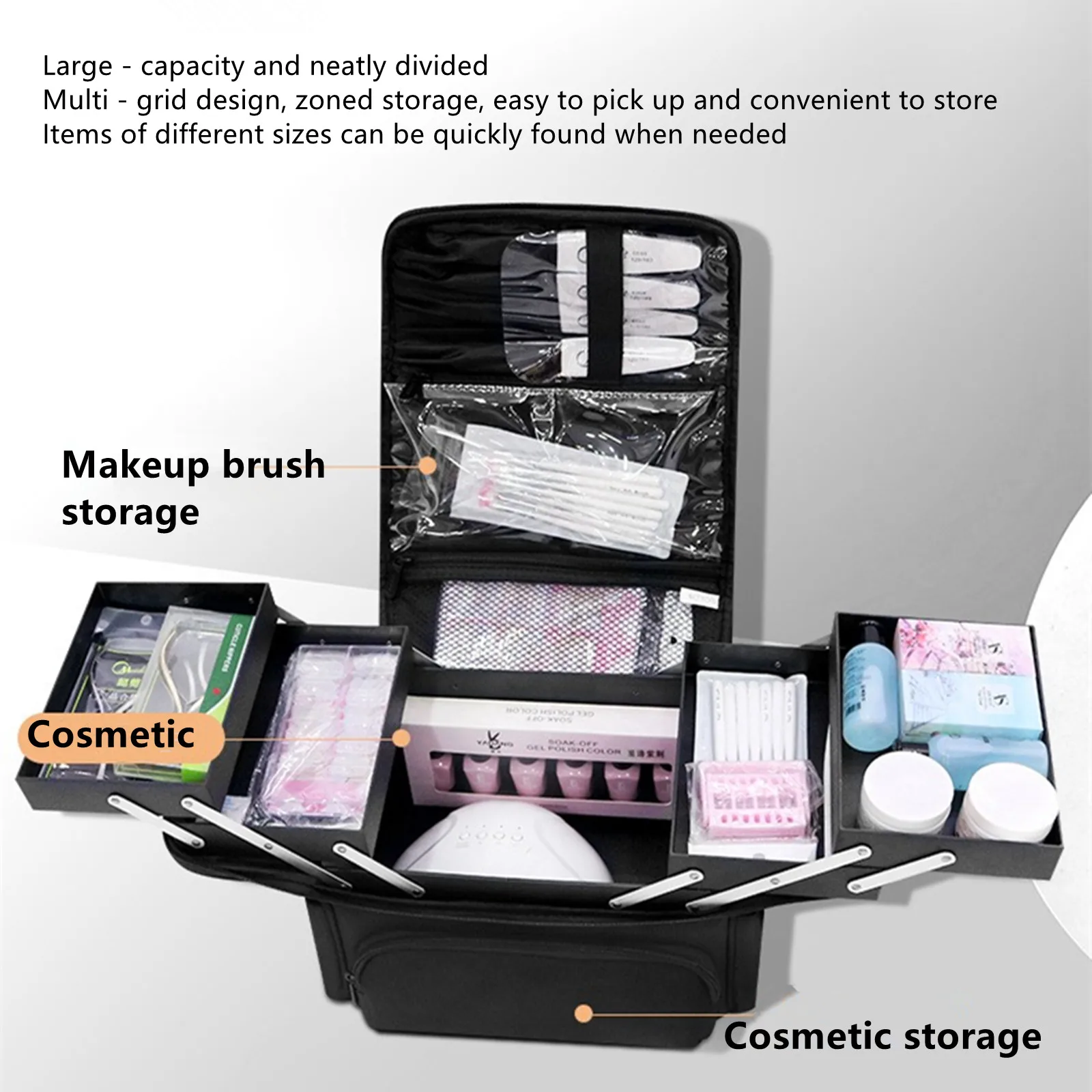 Waterproof Makeup Bag Shoulder Cosmetics Storage Handbag Nail Art Toolbox Embroidered Suitcase Multi Layer Travel Toiletry Case