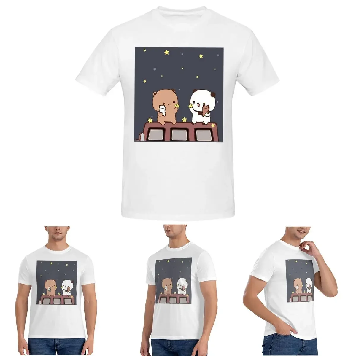 

Мужская футболка Bubu And Dudu Watching The Moon Togethe, хлопковые футболки большого размера, мужская одежда с короткими рукавами и круглым вырезом, топы