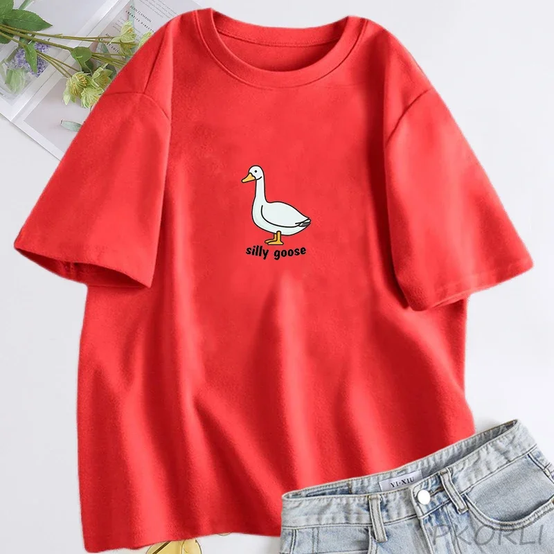 Silly Goose T-Shirt Women Trendy Unisex T Shirt Summer Cotton Short Sleeve Fuuny Goose Tshirts Tops Unisex Aesthetic Clothing