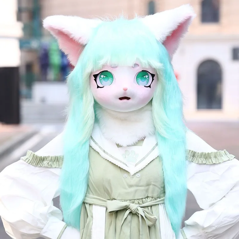 

Kigurumi Fursuit Cosplay Cute Kitten Cat Headwear Kig Furry Rabbit Mask Head Base Comiket Role Play Props Unisex Halloween