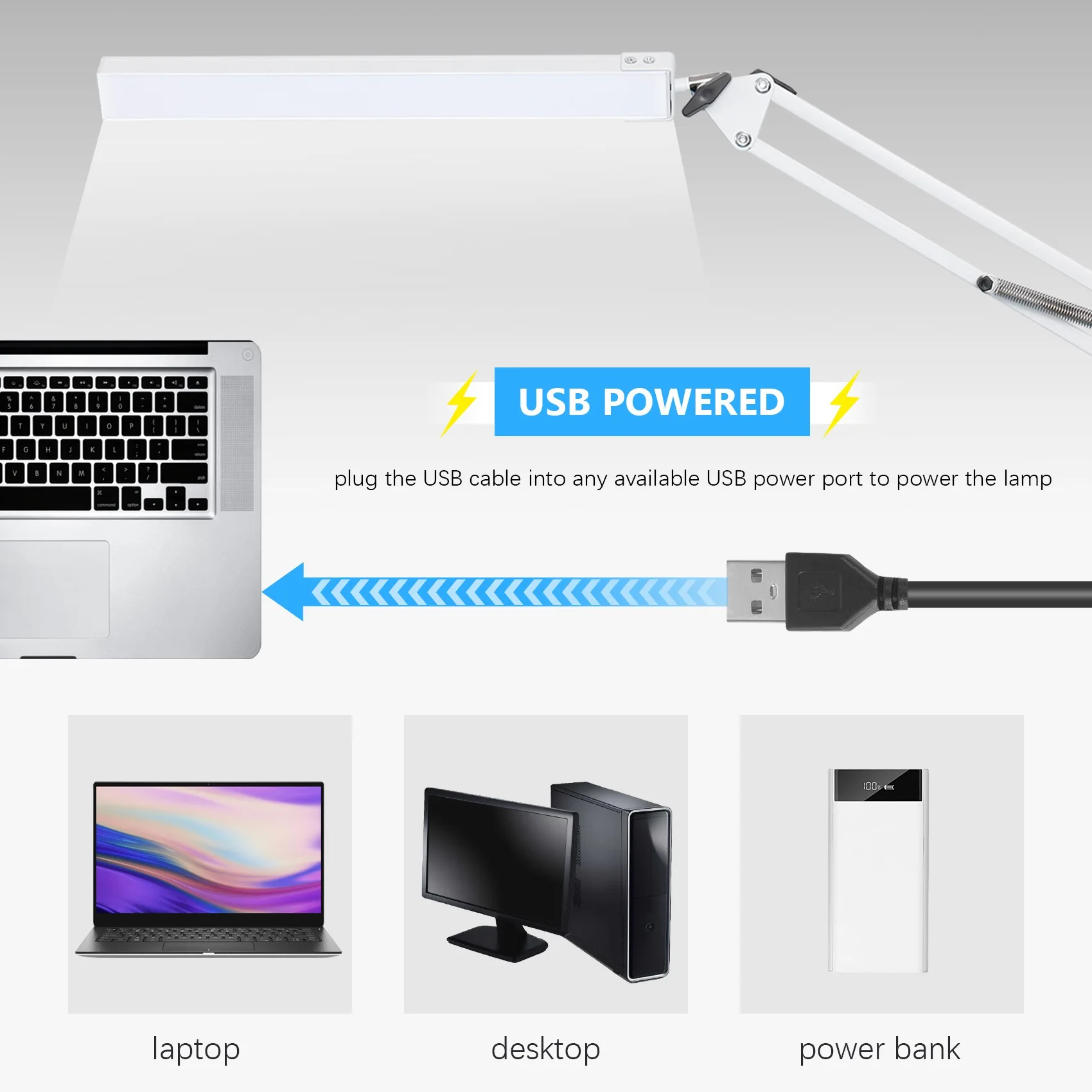 

-WSFS LED Desk Lamp With Clamp, 10W Swing Arm Desk Lamp, 3 Lighting Modes, Adjustable Table Lamp For Study, Drawing,Office