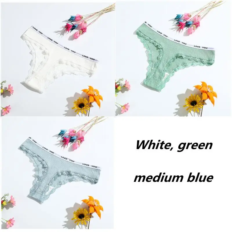 3-piece Thong cotton sexy ladies panties Women\'s underwear low waist solid color shorts black invisible underwear lace lace T-st