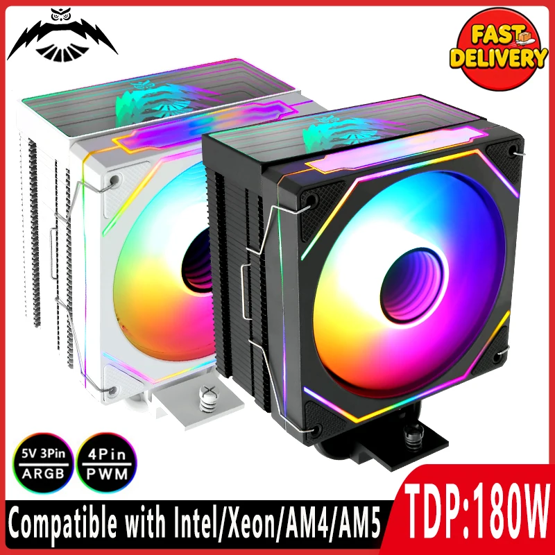 

120mm 4 Heat Pipe Silent Cooling RGB Fan Cpu Cooler Compatible Intel LGA115x 1200 1700 18xx i5 i7 xeon x79 x99 2011 2066 AM4 AM5