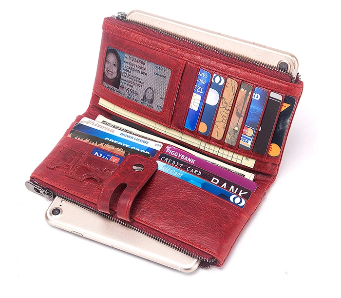 KAVIS Damen-Geldbörse, echtes Leder, lange Clutch mit RFID-blockierendem Kartenhalter, Reißverschluss, Münzgeldbörse, große Kapazität, Handytaschen – Detail 16