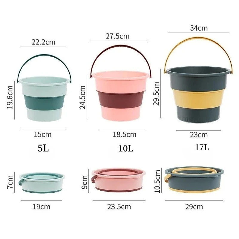 5/10/17L Portable Folding Bucket Multifunctional Thickened Silicone Bucket for Car Washing and Fishing Camping Folding Bucket 