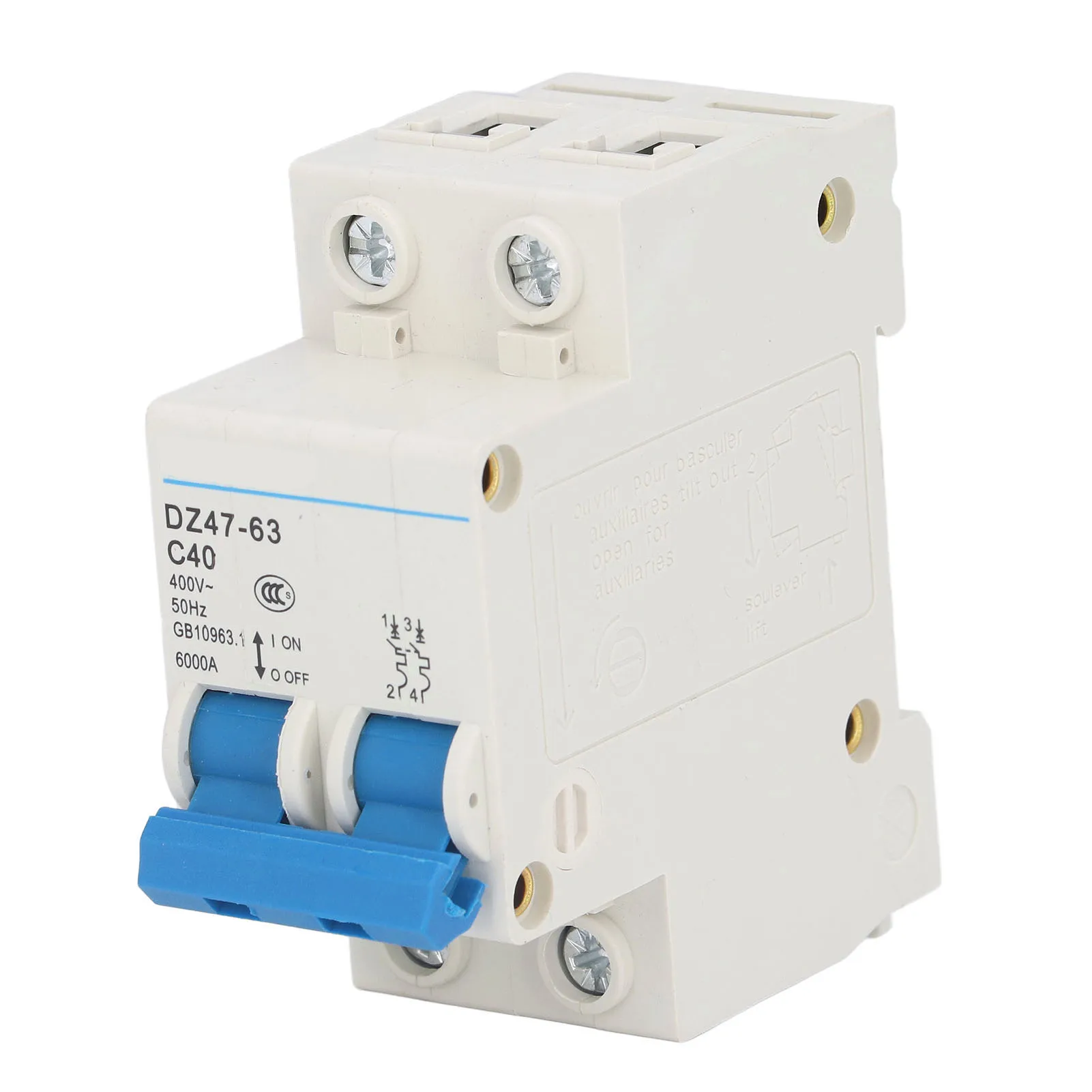 2P Miniature Circuit Breaker DIN Rail Mount Low Voltage Air Switch AC 400V 40A DZ47‑63 C40