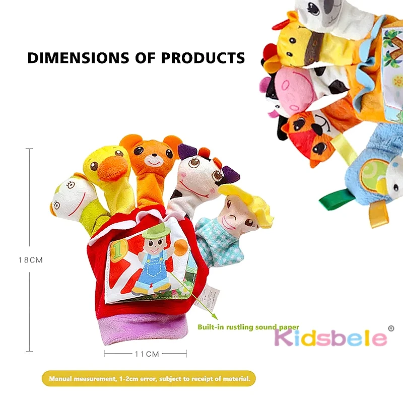 Rollenspiel Baby Hand Fingerpuppe Plüschpuppe Niedliches Tier Cartoon Spielzeug Eltern-Kind-Geschichtenerzählen Lernspielzeug mit Stoffbuch