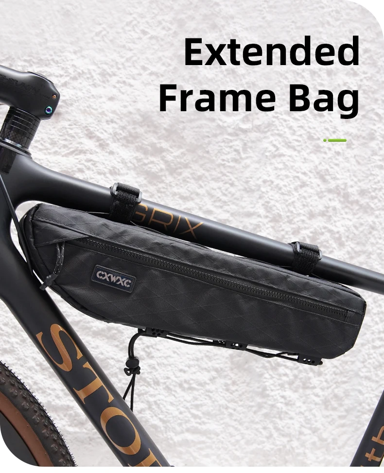 CXWXC Fahrrad-Rahmentasche, 2,4 l, großes Fassungsvermögen, Fahrrad-Unterrohrtasche, dreieckige Tasche, doppelseitiger Reißverschluss mit Bodenbindungssystem – Detail 1