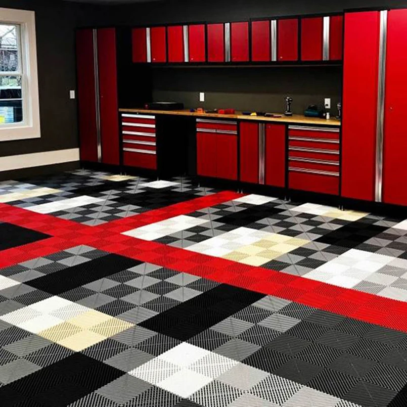 

Plastic Non-slip Interlocking Garage Floor Tiles Drainage Mats For Basement Swimming Car Parking Car Wash Shop