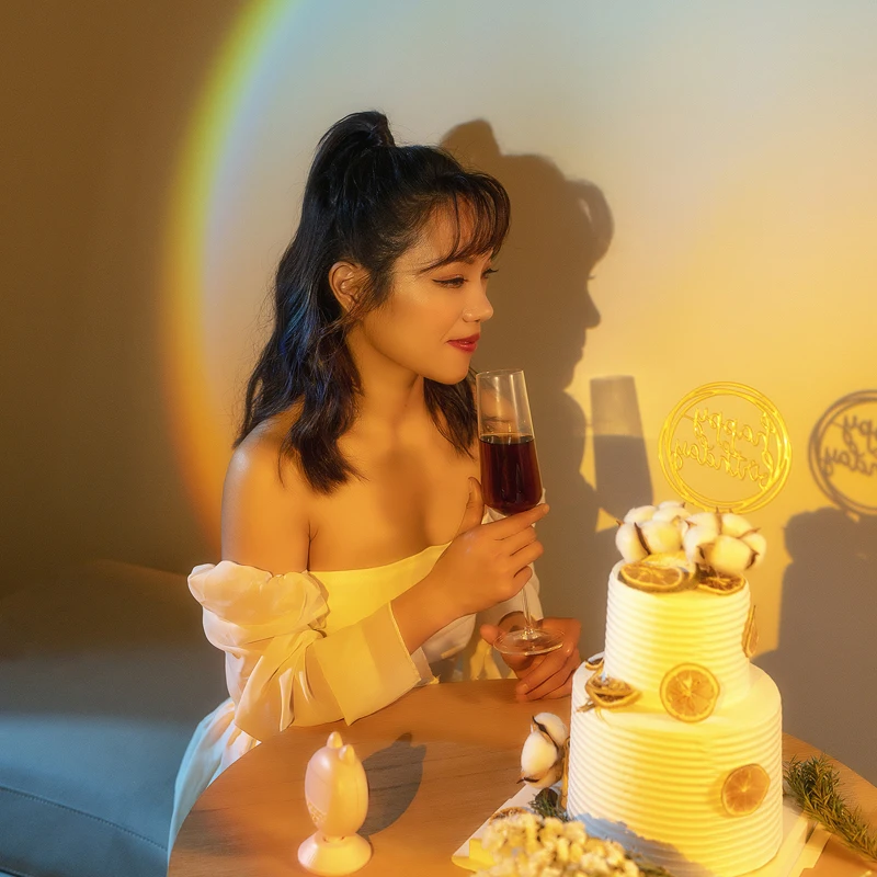 USB Rabbit Sunset Lamp Cute  Projector Photo Photography Indoor Atmosphere Night Lights Home Living Room Decoration Table Lamp